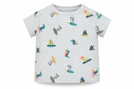 Inextenso Boys Grey Geometric Cotton Basic T-Shirt Size 6-9 Months Round Neck Pullover