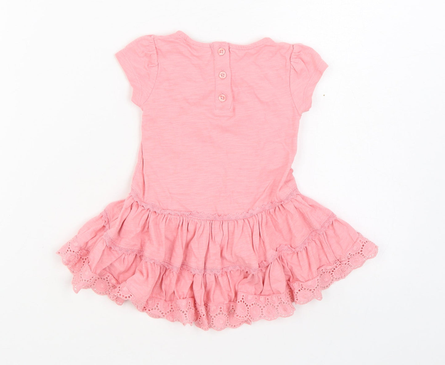 NEXT Girls Pink  100% Cotton Skater Dress  Size 3-6 Months  Round Neck Button
