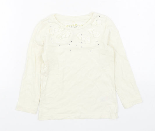 NEXT Girls Ivory  100% Cotton Basic T-Shirt Size 3 Years Boat Neck Pullover