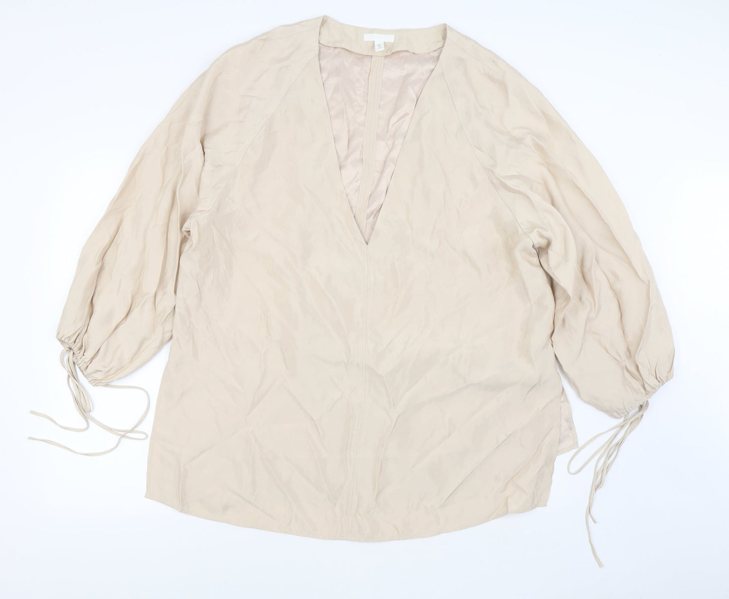 H&M Womens Beige  Polyester Basic Blouse Size L V-Neck