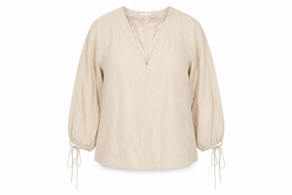 H&M Womens Beige  Polyester Basic Blouse Size L V-Neck