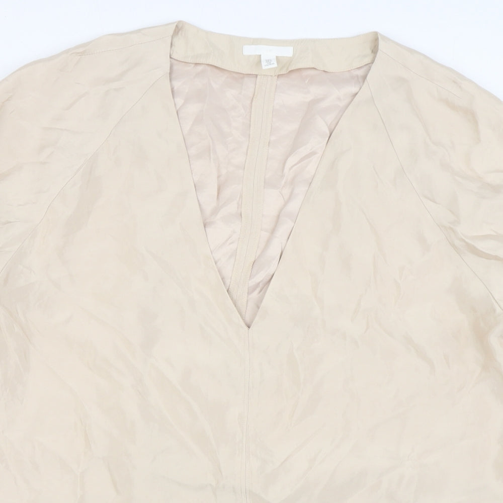 H&M Womens Beige  Polyester Basic Blouse Size L V-Neck