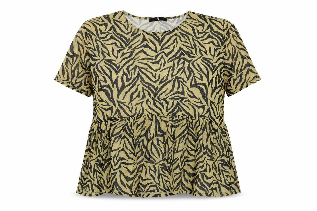 Very Womens Yellow Animal Print Polyester Basic T-Shirt Size 14 Round Neck