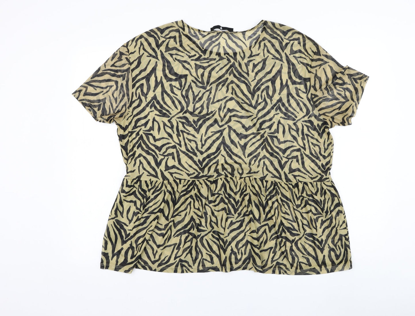 Very Womens Yellow Animal Print Polyester Basic T-Shirt Size 14 Round Neck