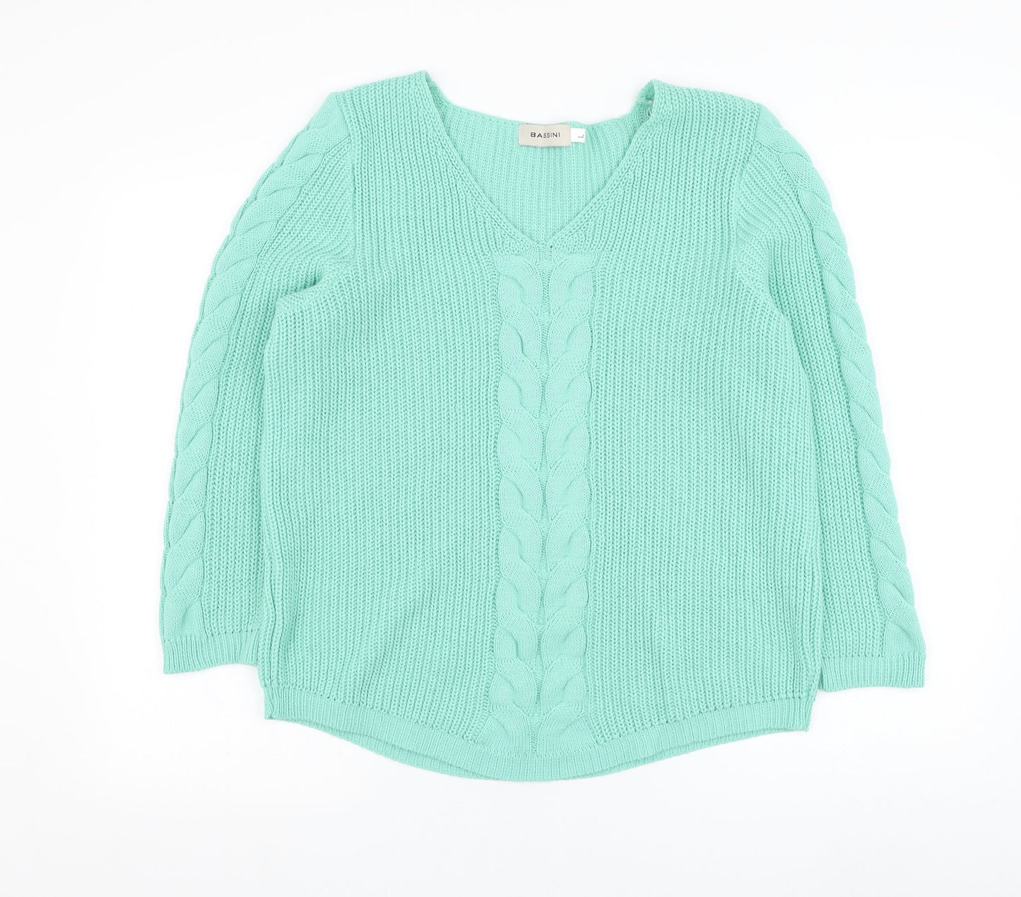 BASSINI Womens Blue V-Neck  Acrylic Pullover Jumper Size L