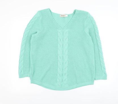 Bassini Womens Blue V-Neck  Acrylic Pullover Jumper Size L