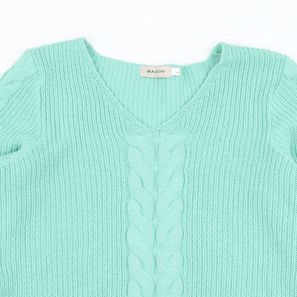 Bassini Womens Blue V-Neck  Acrylic Pullover Jumper Size L