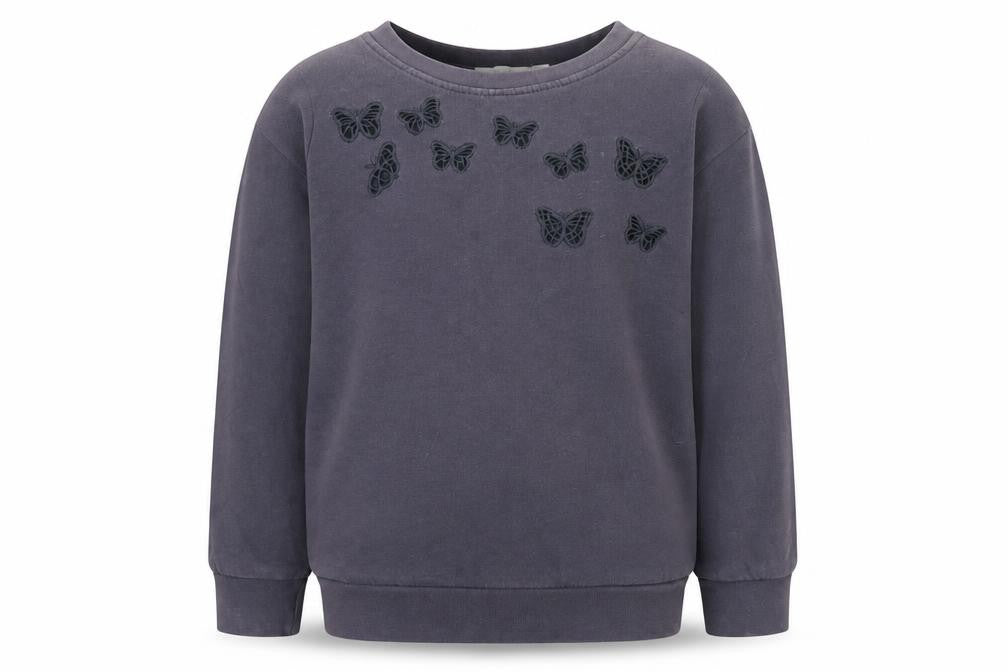 name it Girls Grey  Cotton Pullover Sweatshirt Size 6 Years  Pullover - Butterfly