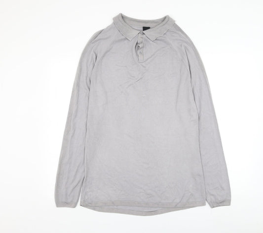 River Island Mens Grey Collared  Viscose Pullover Jumper Size L