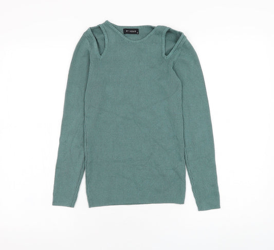 Matalan Womens Green Round Neck  Cotton Pullover Jumper Size 8