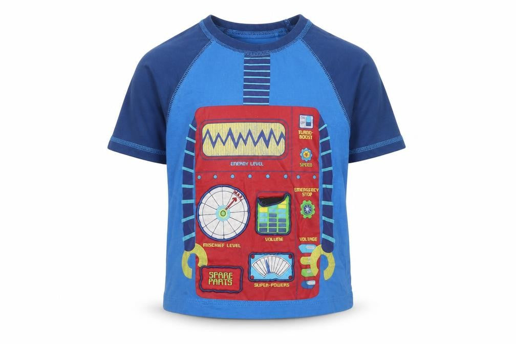 George Boys Blue  Cotton Basic T-Shirt Size 2-3 Years Crew Neck  - Robot