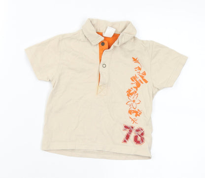 Adams Baby Beige Floral Cotton Basic Polo Size 9-12 Months Collared  - Number