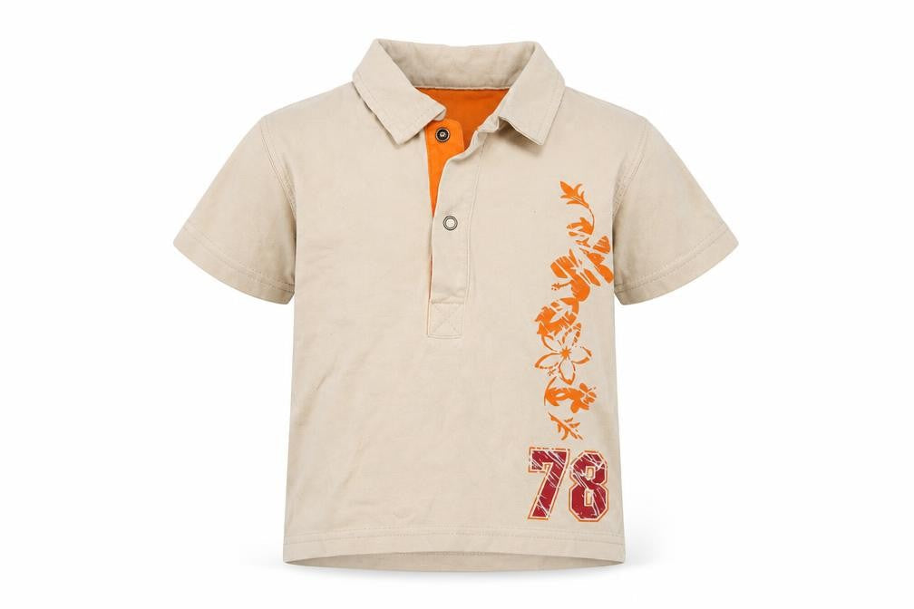 Adams Baby Beige Floral Cotton Basic Polo Size 9-12 Months Collared  - Number