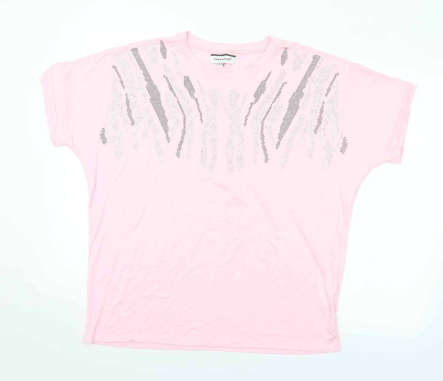 Paramour Womens Pink Animal Print Viscose Basic T-Shirt Size M Crew Neck - M/L