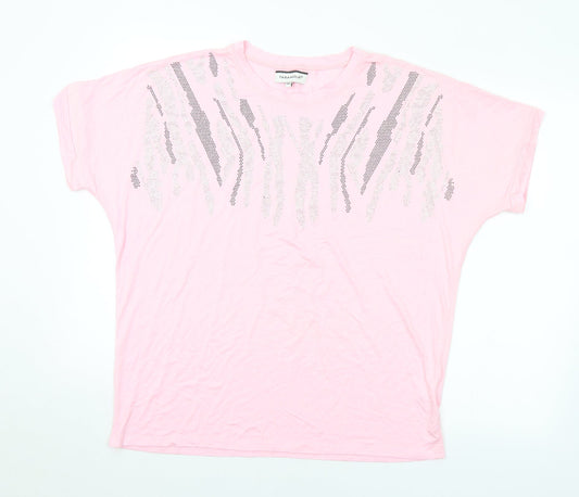 Paramour Womens Pink Animal Print Viscose Basic T-Shirt Size M Crew Neck - M/L