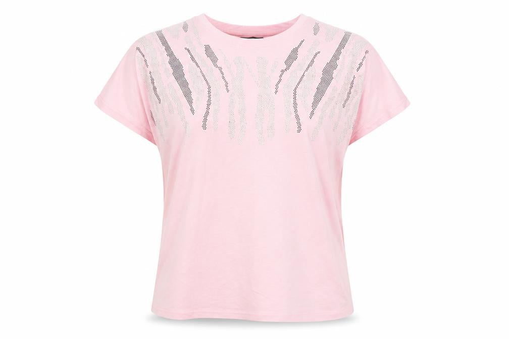 Paramour Womens Pink Animal Print Viscose Basic T-Shirt Size M Crew Neck - M/L