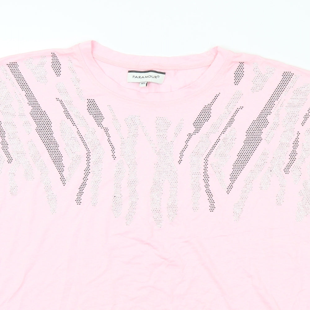 Paramour Womens Pink Animal Print Viscose Basic T-Shirt Size M Crew Neck - M/L