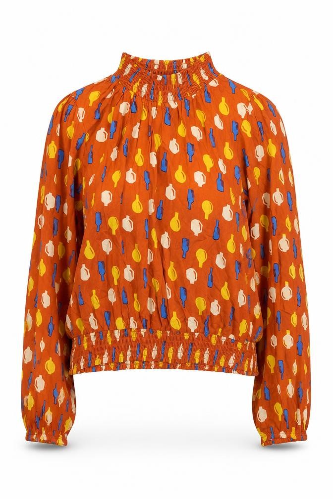 Compania Fantasia Womens Multicoloured Geometric Viscose Basic Blouse Size L Mock Neck
