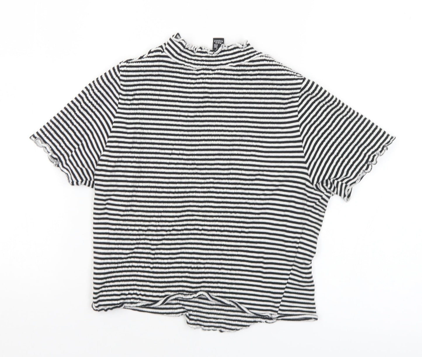 New Look Womens Black Striped Cotton Cropped T-Shirt Size 8 Mock Neck