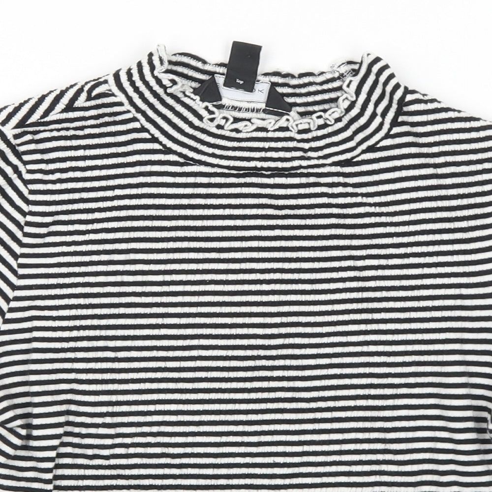 New Look Womens Black Striped Cotton Cropped T-Shirt Size 8 Mock Neck