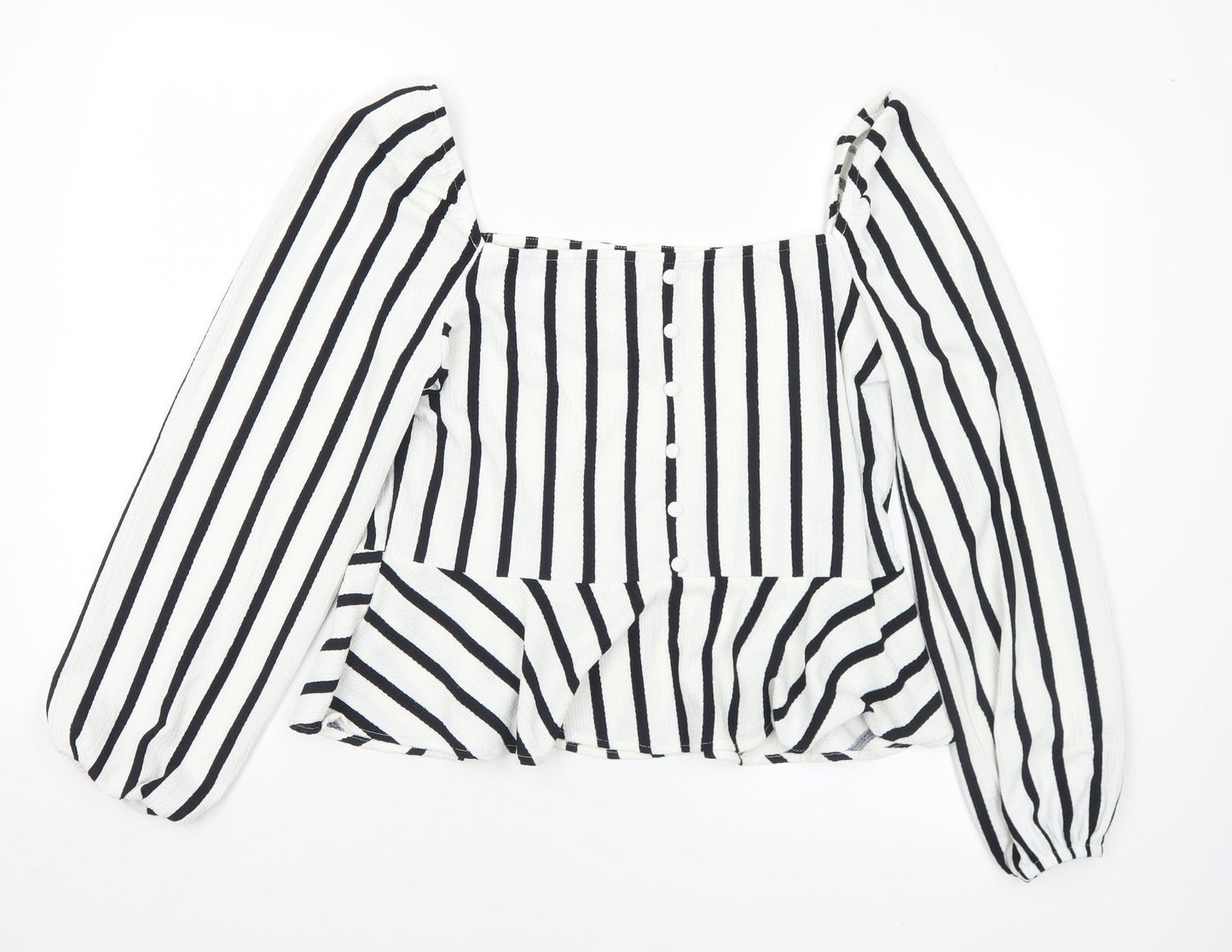 H&M Womens White Striped Polyester Basic Blouse Size L Square Neck