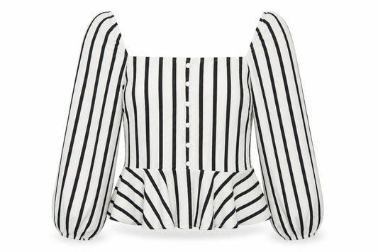 H&M Womens White Striped Polyester Basic Blouse Size L Square Neck