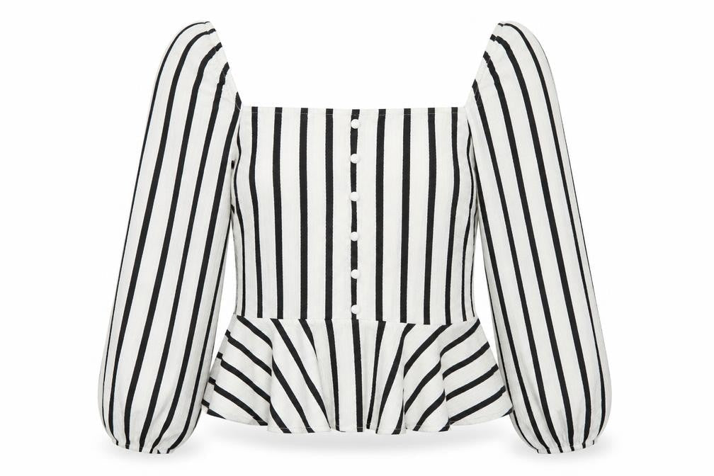 H&M Womens White Striped Polyester Basic Blouse Size L Square Neck