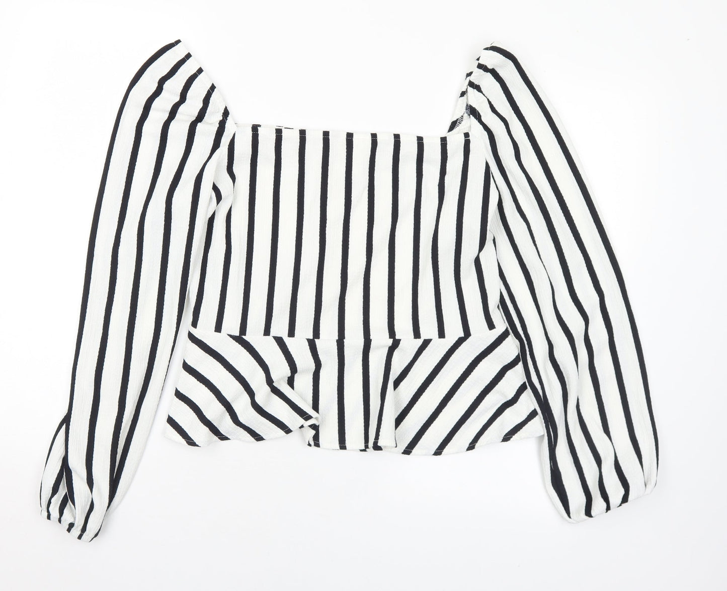 H&M Womens White Striped Polyester Basic Blouse Size L Square Neck