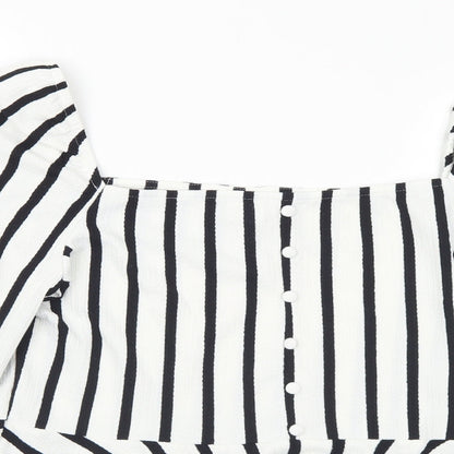 H&M Womens White Striped Polyester Basic Blouse Size L Square Neck
