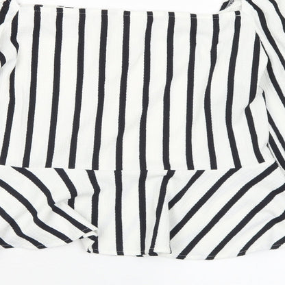 H&M Womens White Striped Polyester Basic Blouse Size L Square Neck