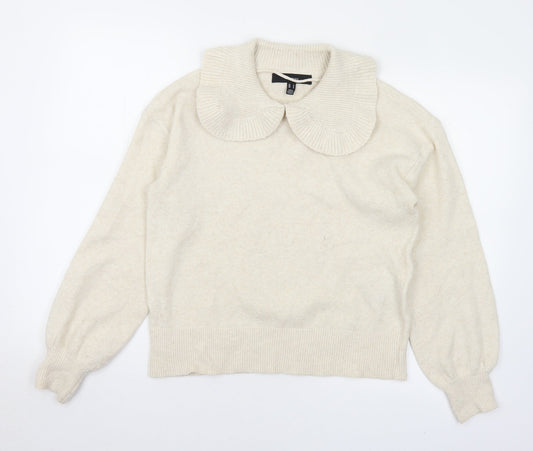 VERO MODA Womens Ivory Collared  Polyester Pullover Jumper Size M