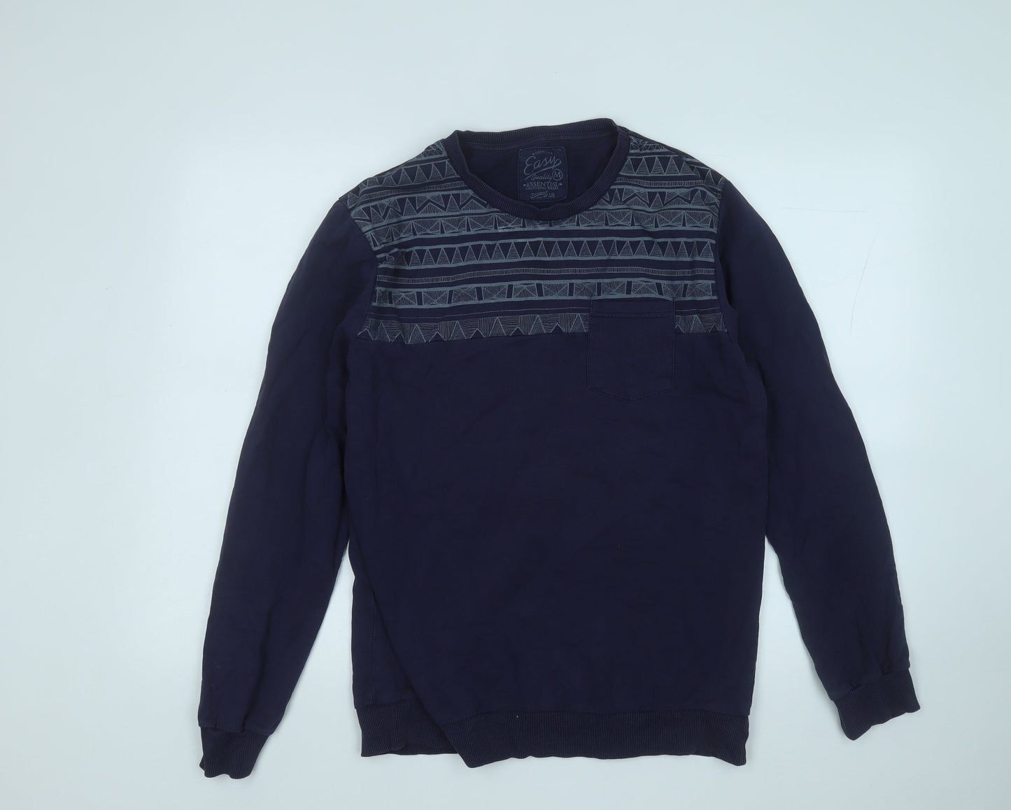 Easy Mens Blue  Cotton Pullover Sweatshirt Size M