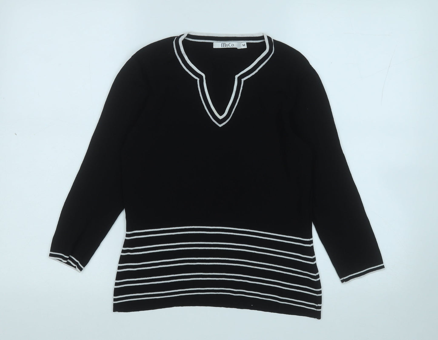 M&Co. Womens Black Round Neck  Viscose Pullover Jumper Size M