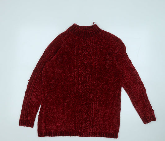 Peacocks Womens Red Mock Neck  Polyester Pullover Jumper Size S