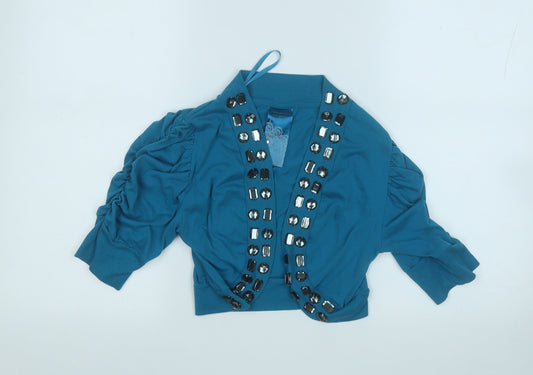 Evie Womens Blue V-Neck  Polyester Cardigan Jumper Size 14