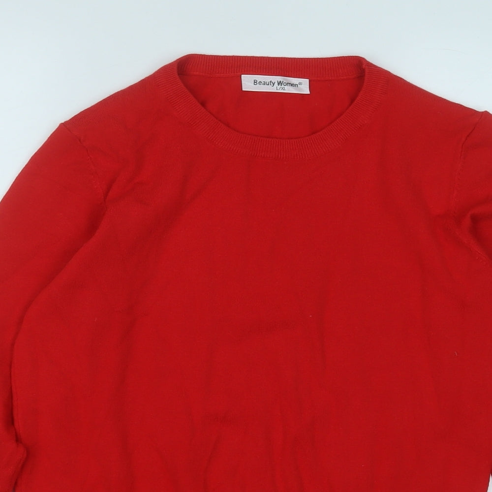 BEAUTY WOMEN Womens Red Round Neck  Acrylic Pullover Jumper Size L