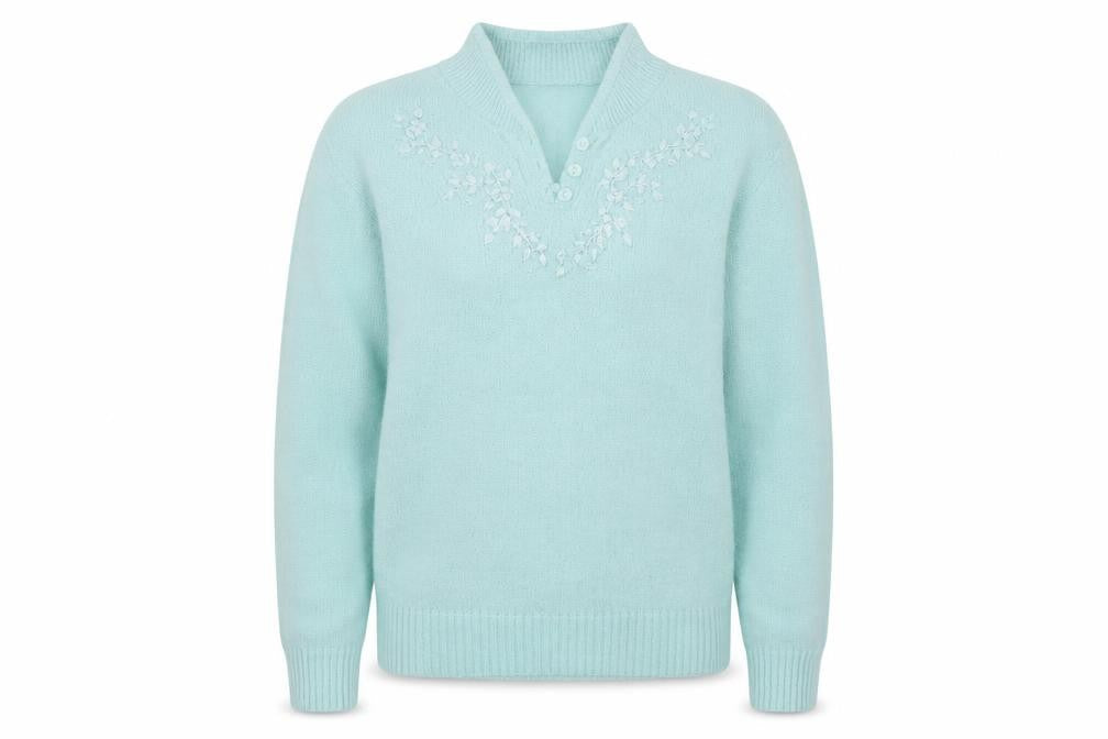EWM Womens Blue V-Neck  Acrylic Pullover Jumper Size M