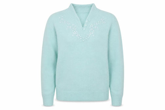 EWM Womens Blue V-Neck  Acrylic Pullover Jumper Size M