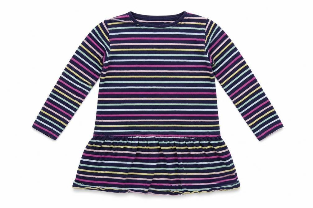 M&Co Girls Blue Striped Cotton Tunic T-Shirt Size 2-3 Years Crew Neck Pullover