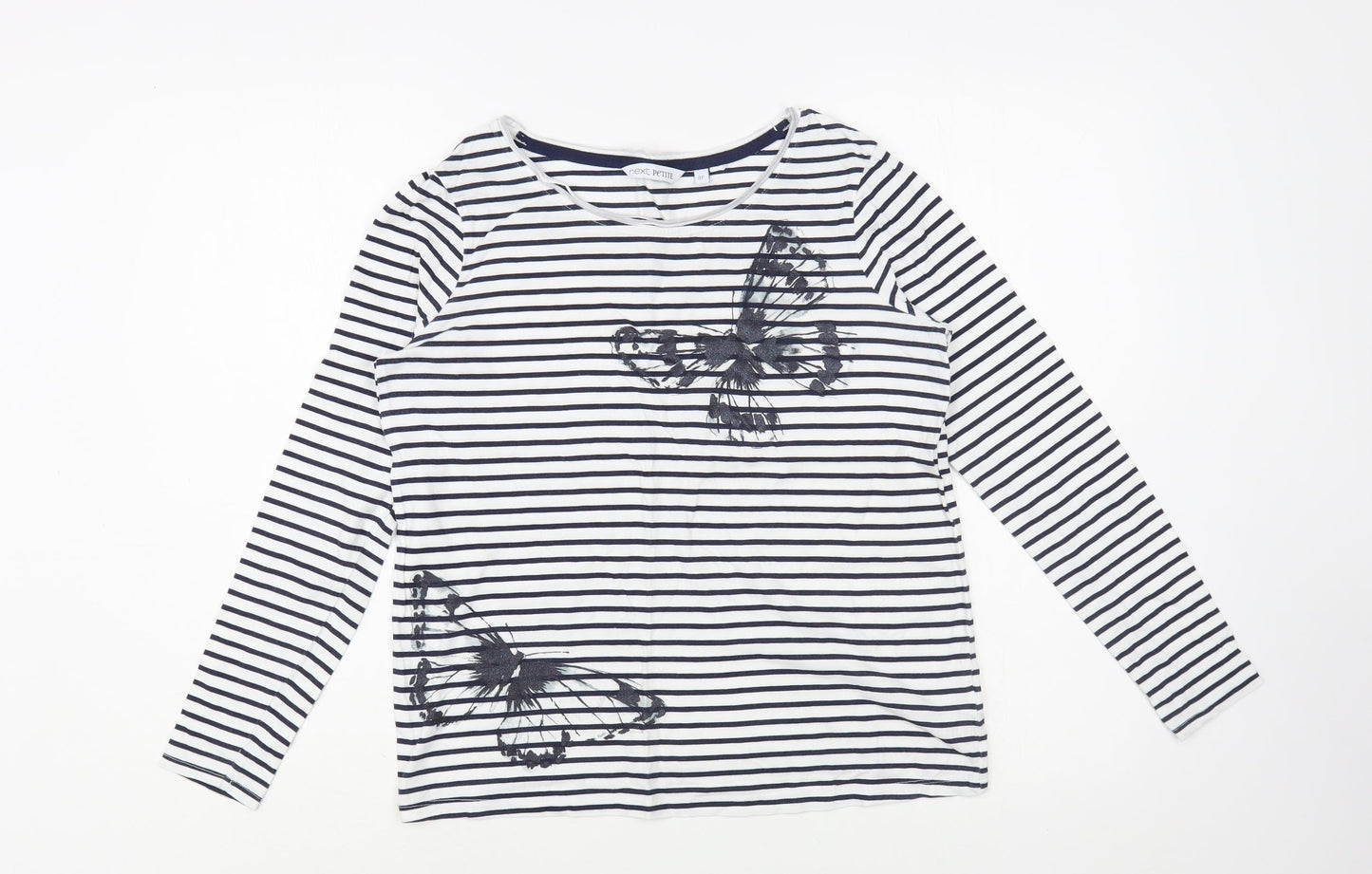 NEXT Womens White Striped Cotton Basic T-Shirt Size 8 Boat Neck - Butterflies