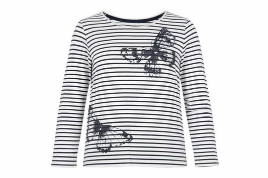 Next Womens White Striped Cotton Basic T-Shirt Size 8 Boat Neck - Butterflies