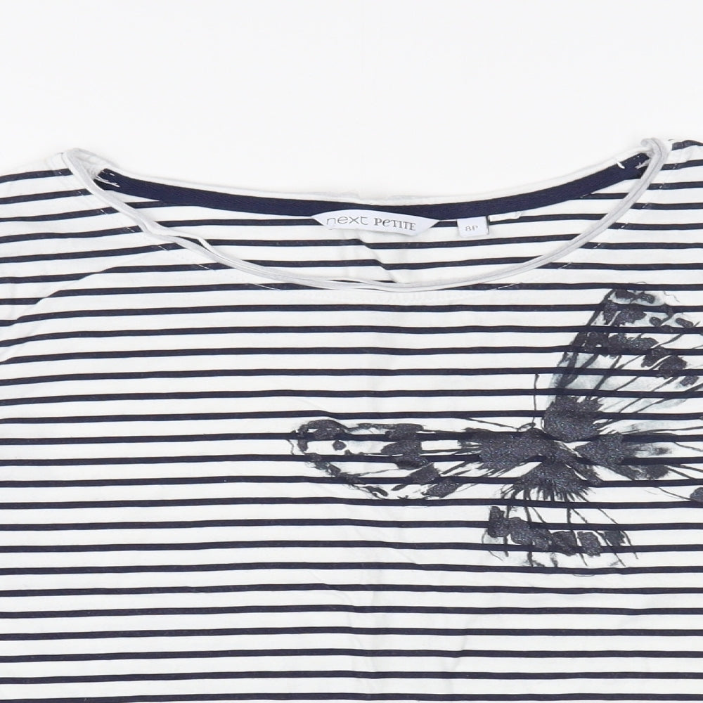 NEXT Womens White Striped Cotton Basic T-Shirt Size 8 Boat Neck - Butterflies