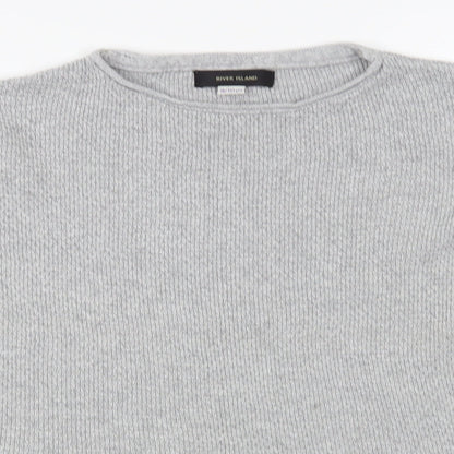 Preloved River Island Girls Grey Crew Neck  Acrylic Pullover Jumper Size 9-10 Years  Pullover - Detail