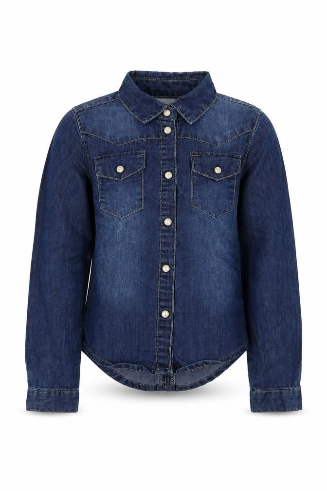 name it Girls Blue  Cotton Basic Button-Up Size 5 Years Collared