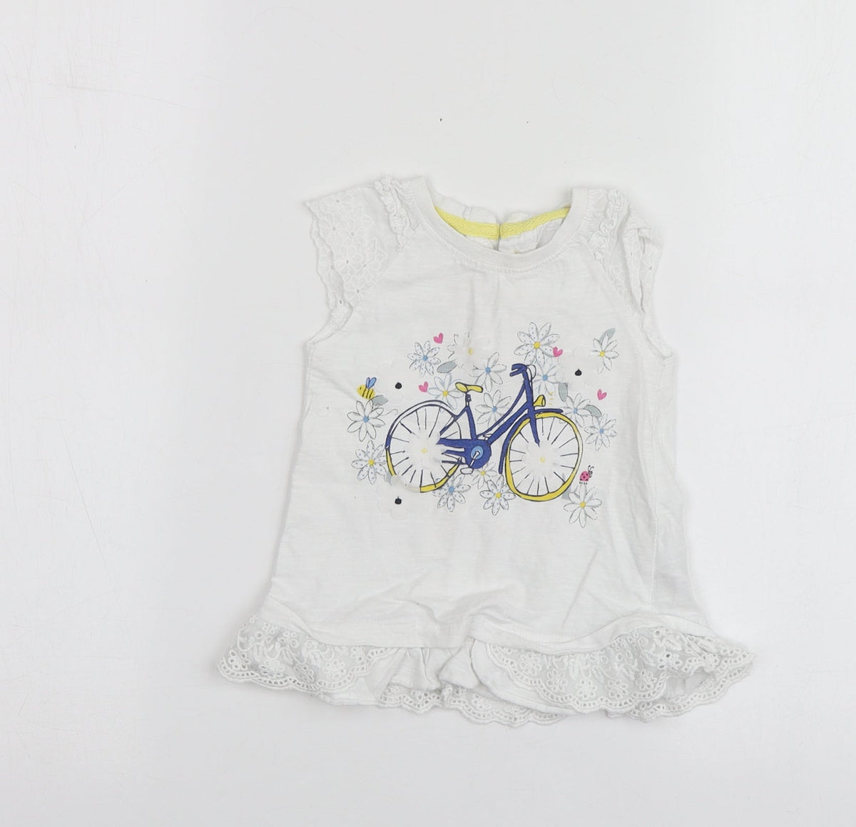 Dunnes Stores Girls White Geometric Cotton Basic T-Shirt Size 12-18 Months Round Neck