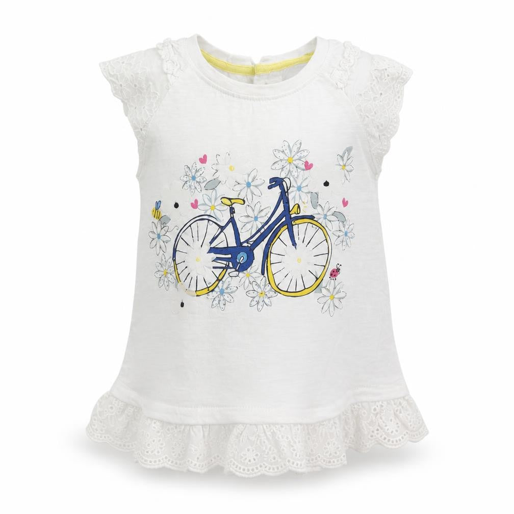 Dunnes Stores Girls White Geometric Cotton Basic T-Shirt Size 12-18 Months Round Neck