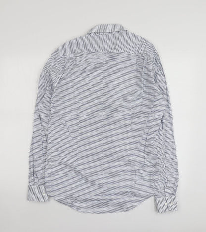 Zara Mens Blue Geometric Cotton  Button-Up Size M Collared