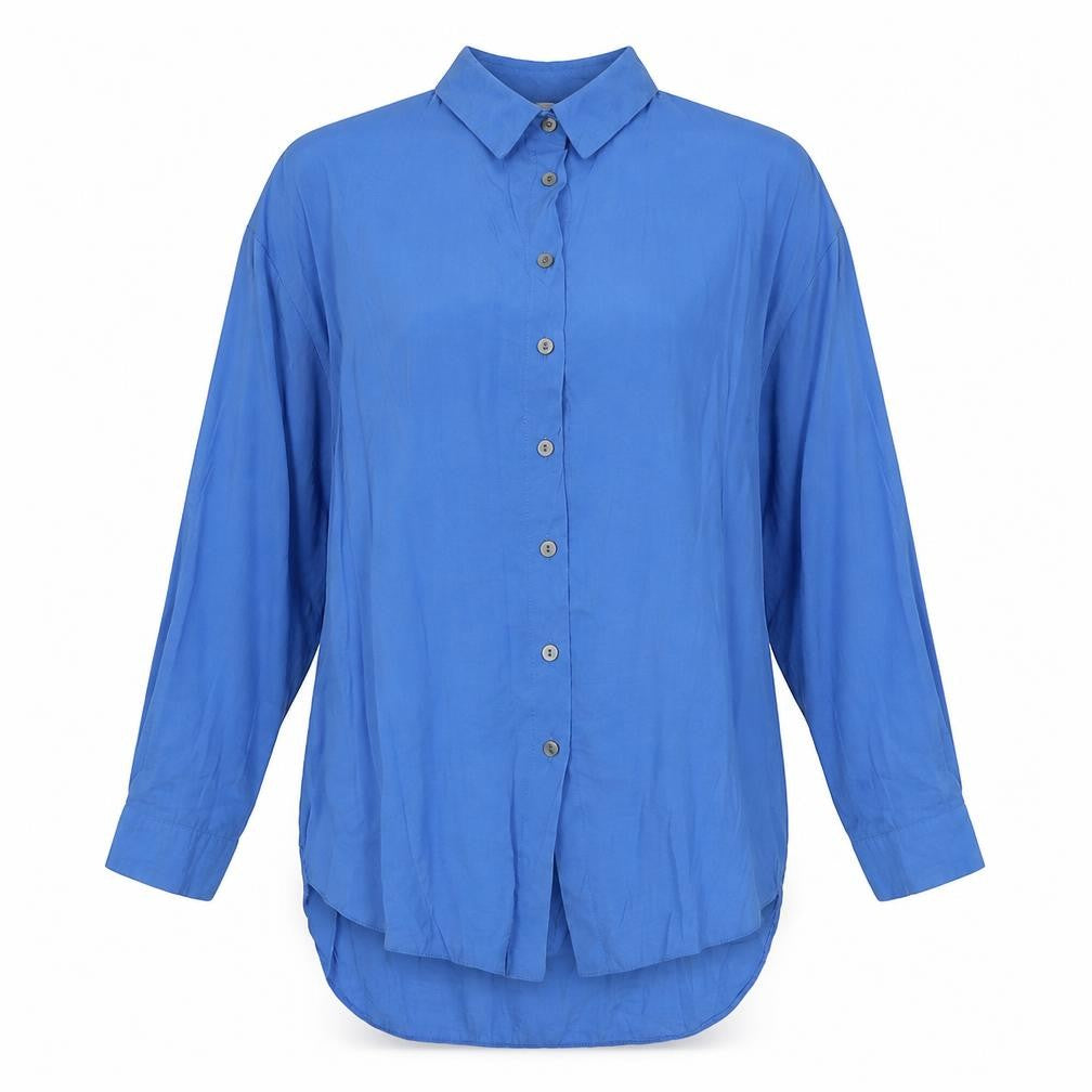 New Look Womens Blue  Modal Basic Button-Up Size 8 Collared