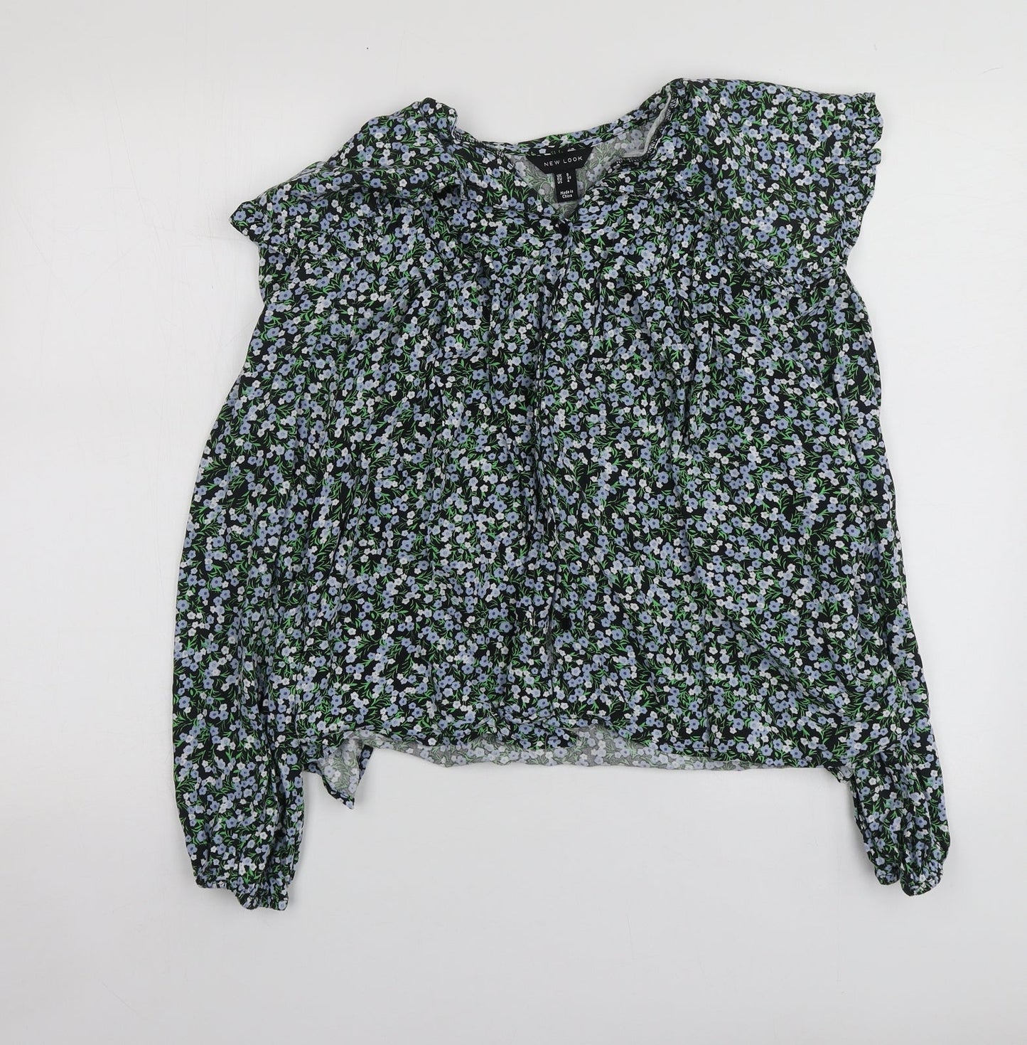 New Look Womens Multicoloured Floral Viscose Basic Button-Up Size 8 Round Neck