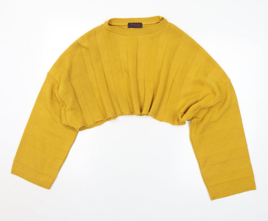 Prague Womens Yellow Mock Neck  Acrylic Pullover Jumper Size M